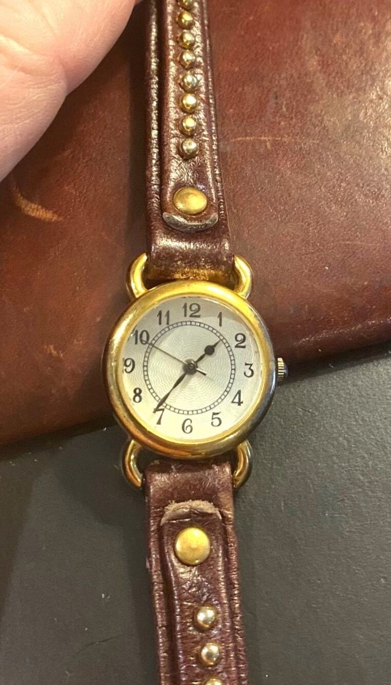 Women's Gold Tone 24mm Acrabe Wrap Watch, Leather Strap, Brass Studs